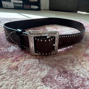 Brighton Brown Studded Western Wide Belt Silver Buckle Women's Size 32